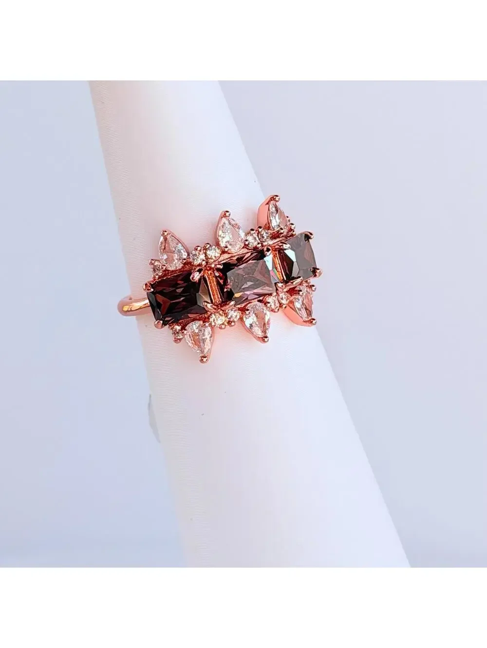 Bomb Party Ring Size 9 “Feeling Alive” Brown Tourmaline & CZ on Rose Gold